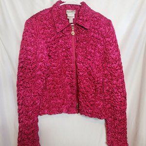 Vintage Joseph Ribkoff Crinkle Coat Pink Fuchsia Gold Zipper Womens Size 12